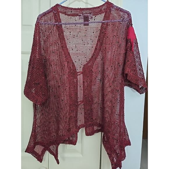 Kaktus Crochet Net Mesh Asymmetrical Burgandy Vest Top Size L Hippie Fairy - Picture 2 of 9